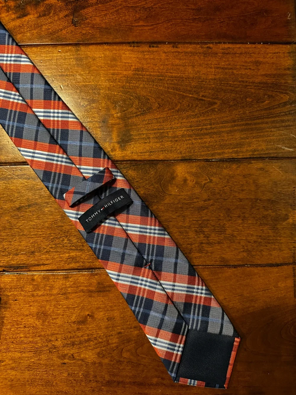 Tommy Hilfiger Plaid Silk Tie Red Navy Gray Classic Men’s Necktie